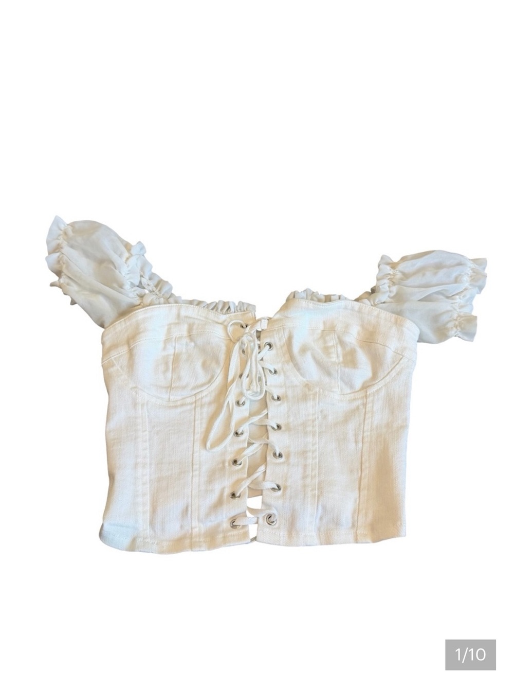 I.AM.GIA White Holly Lace-Up Puff Sleeve Corset Crop Top